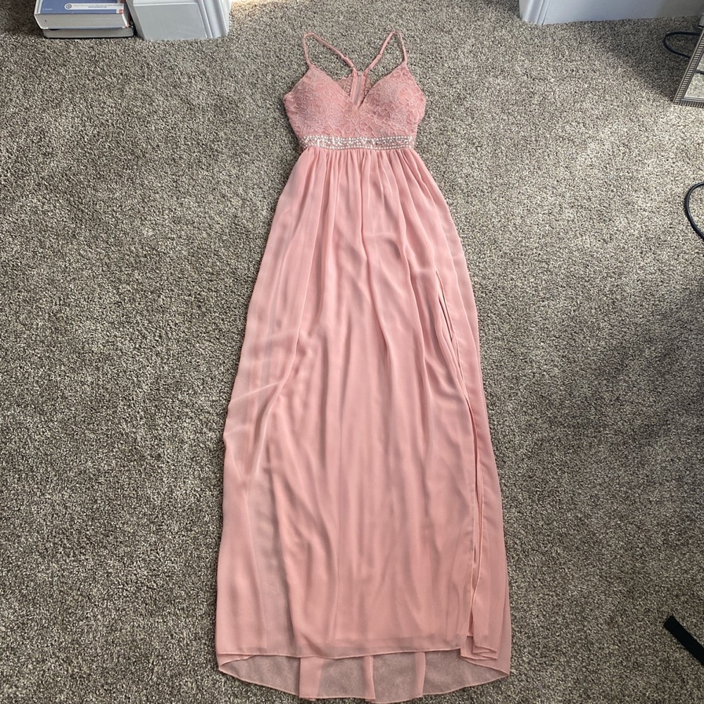 Light pink long prom dress